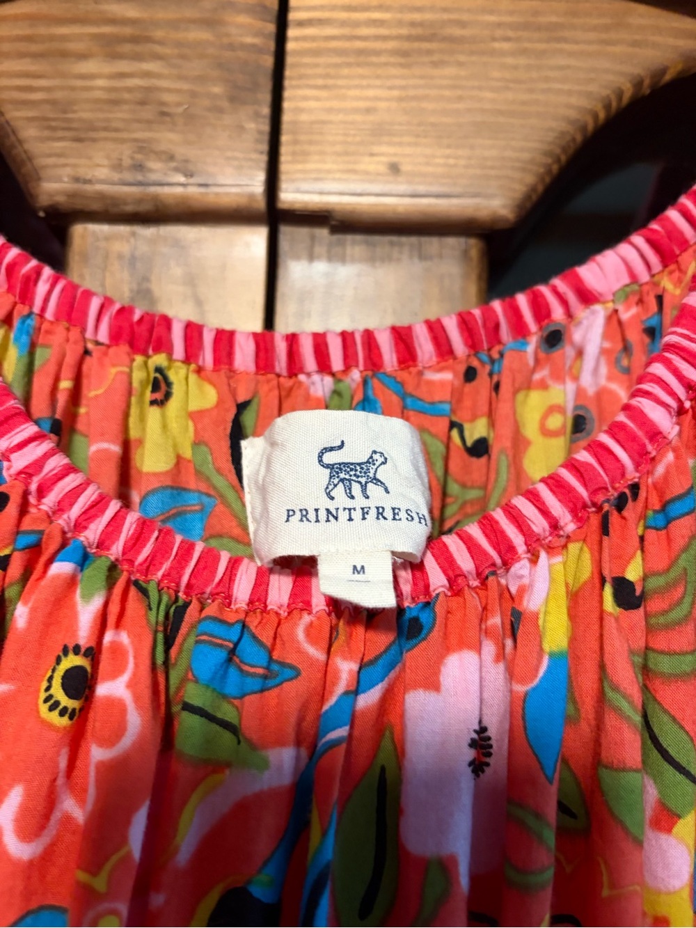 Printfresh Penciled In Dress Size Medium Bright Floral Maxi Dress Coral & Blue - Picture 2 of 11